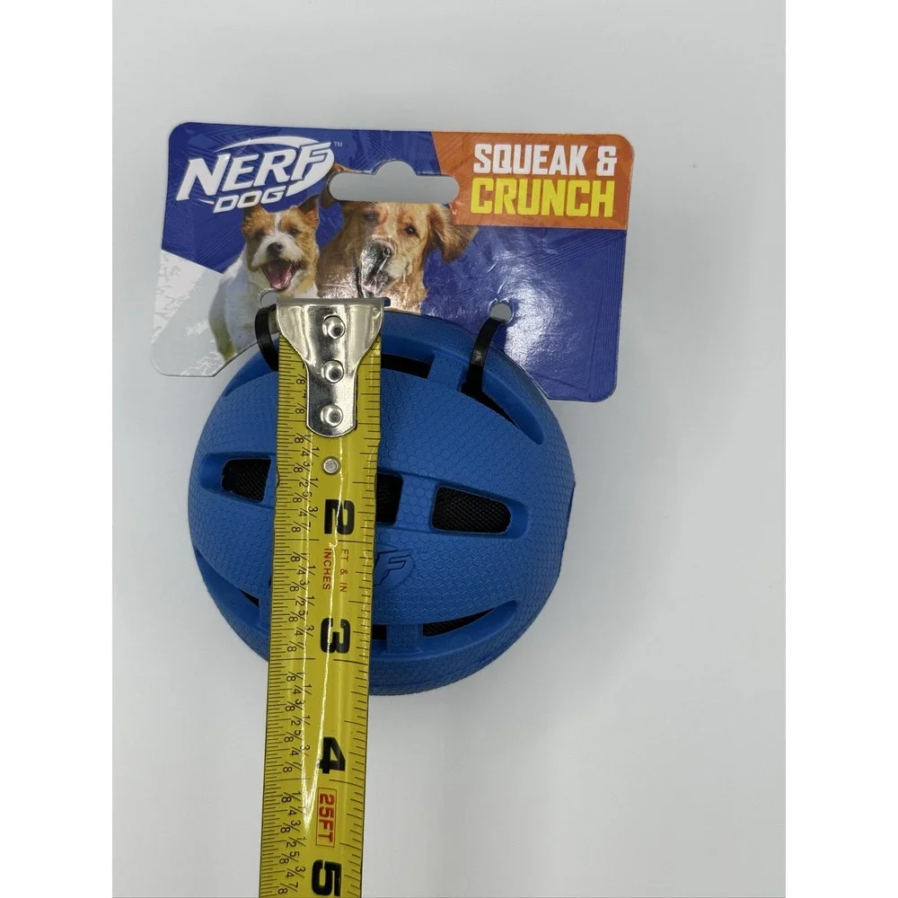 Nerf Dog Squeak & Crunch Ball 3 inch Blue Rubber Dog Toy 1111-1601